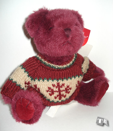 Fireside Friend, Burgundy Bear with Snowflake Sweater