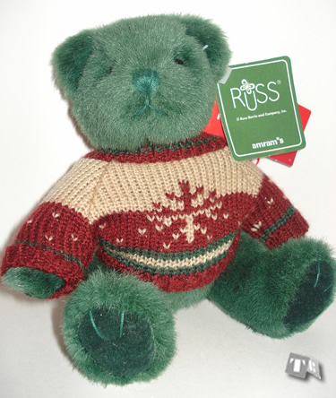 Fireside Friend, Green Bear with Snowflake Sweater
